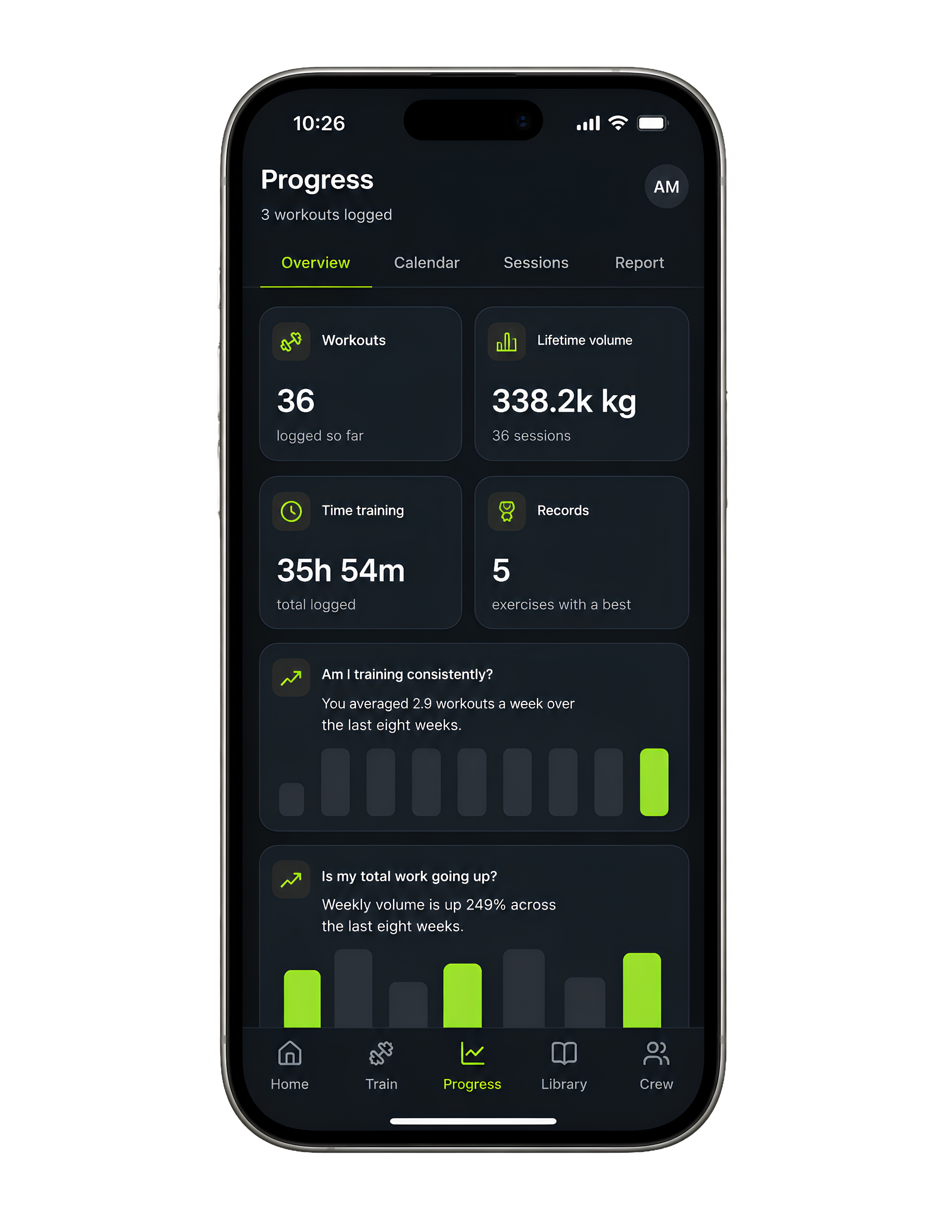 LiftLogs progress tracking screen