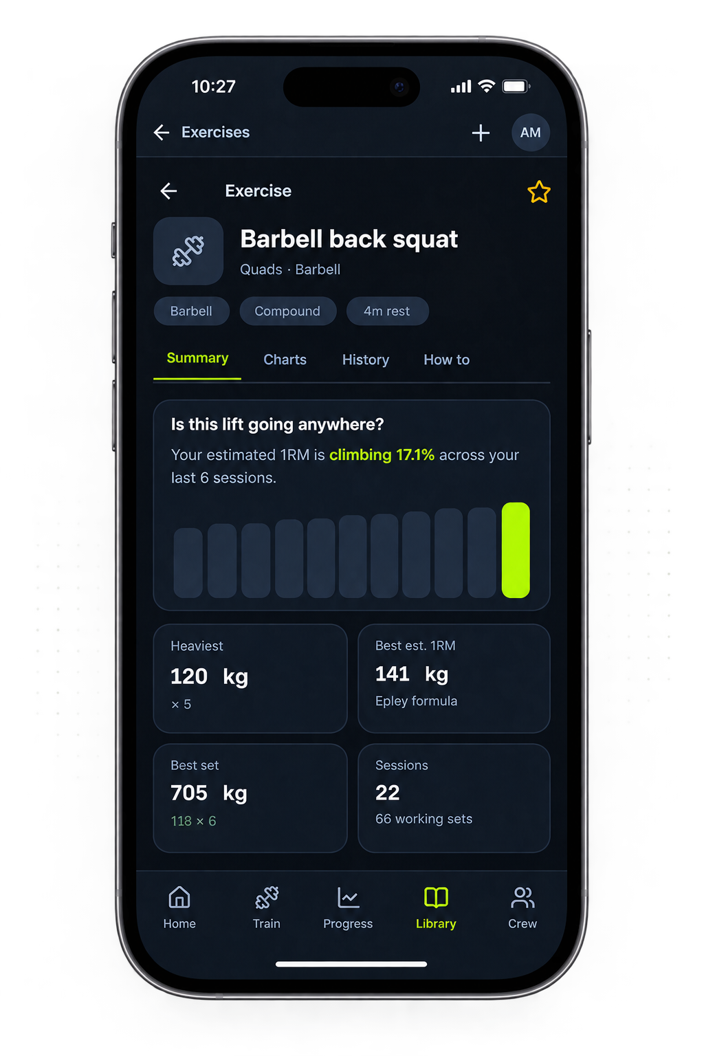 LiftLogs workout logging screen